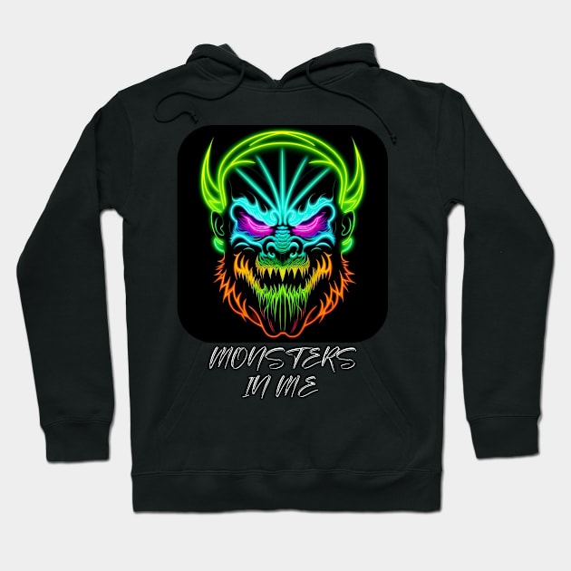 Monsters in Me (neon cartoon creature mask) Hoodie by PersianFMts